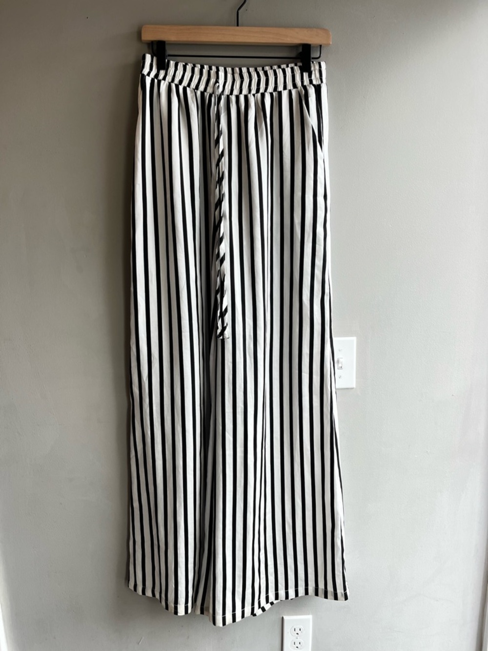 re:named Black & White Vertical Stripe Lightweight Wide Leg Pants